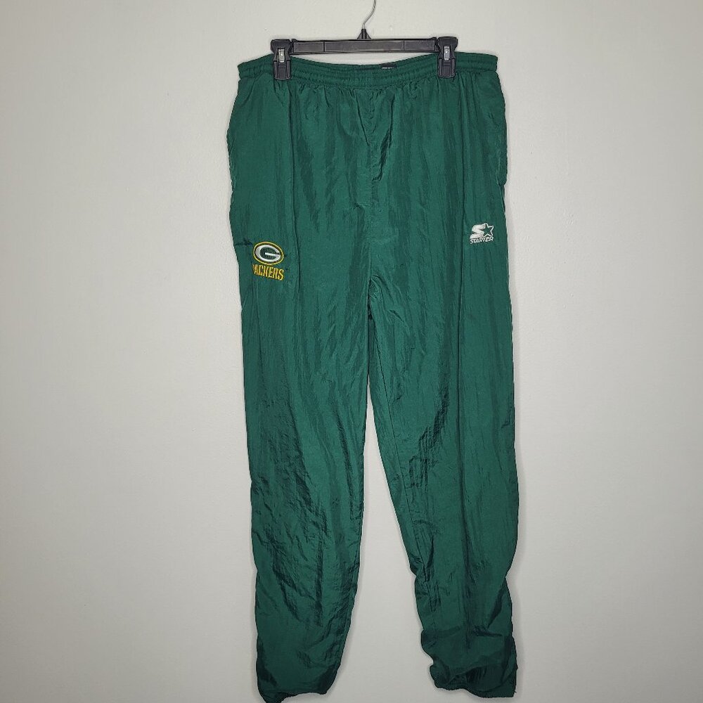 Vintage 90s Green Bay Packers lined windbreaker pants zip ankles size xl